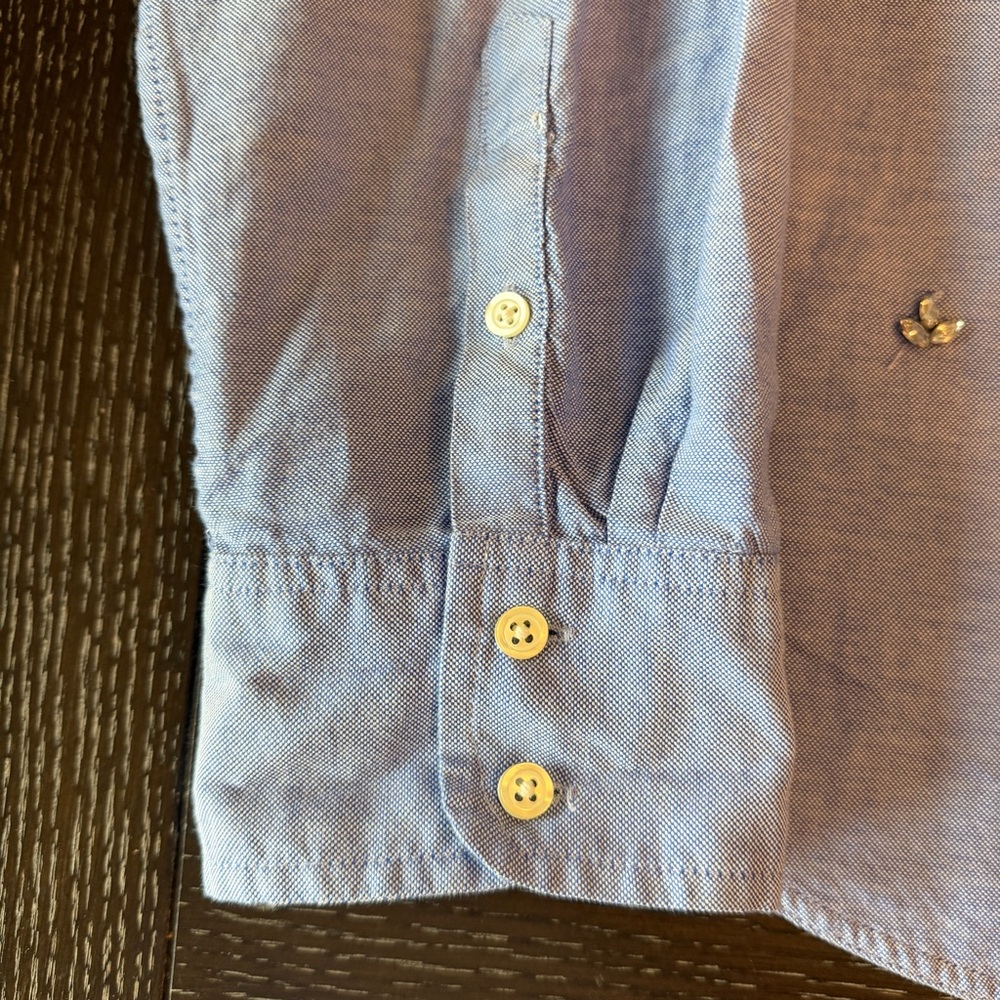 Talbots Blue Fleur De Lis Oxford Button-Up Shirt with Rhinestones Size 14 - Picture 5 of 7